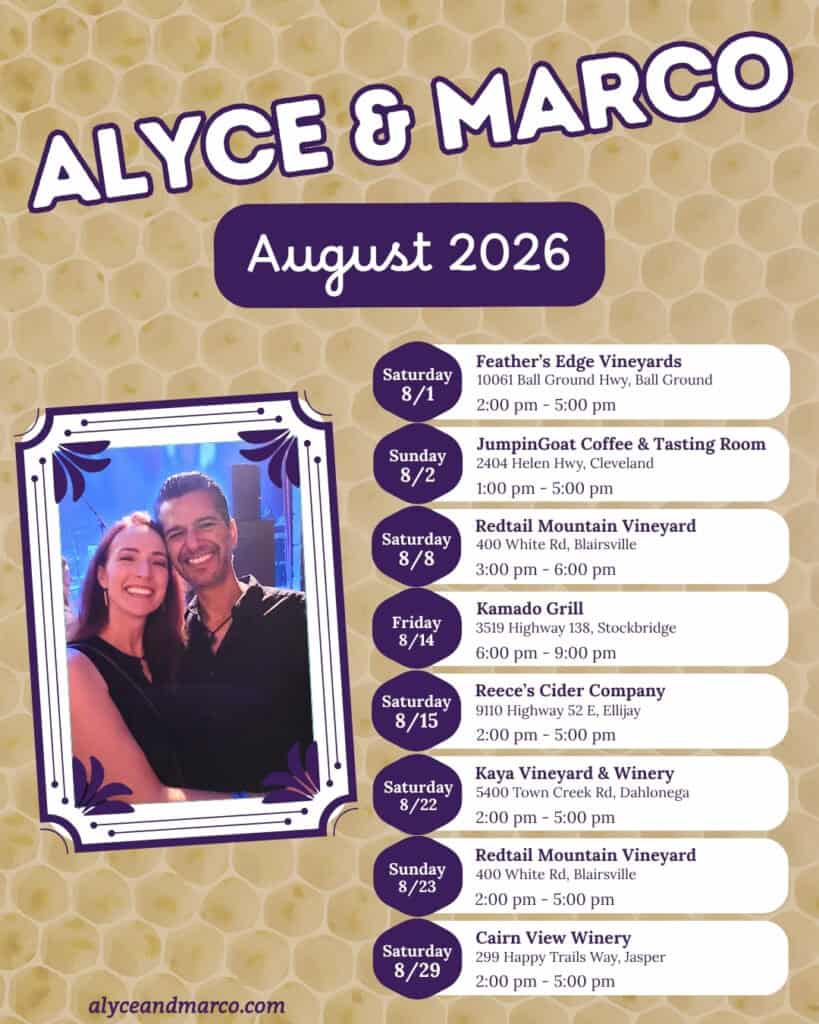 Alyce and Marco Acoustic Duo Live Shows August 2026