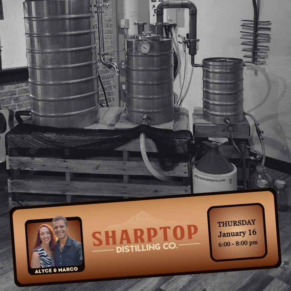 Sharptop Distilling Acoustic Thursdays live music from Alyce & Marco on January 2025