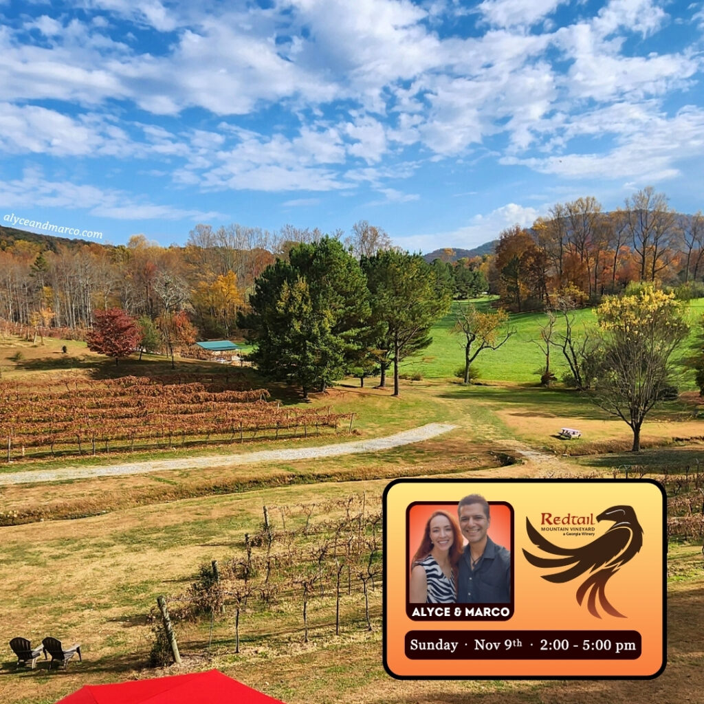 Redtail Mountain Vineyard in Blairsville Live Music November 2025 from Alyce and Marco