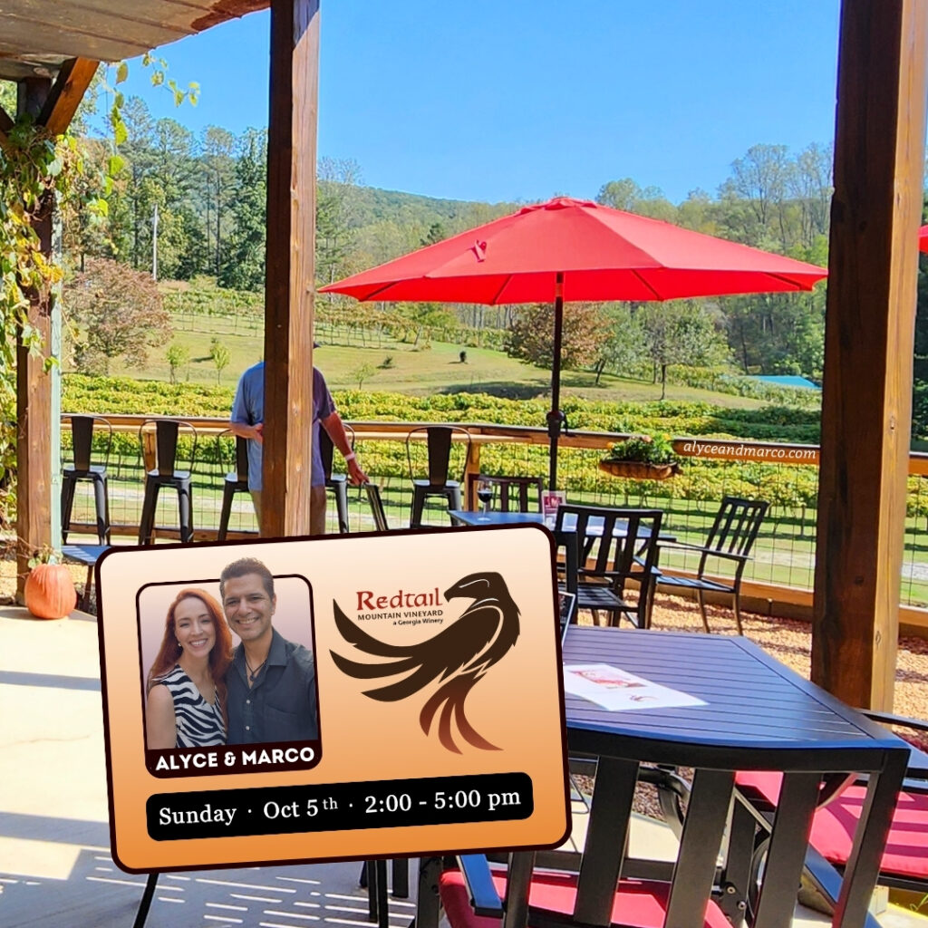 Blairsville GA Live Music Oct 2025 by Alyce & Marco at Redtail Mountain Vineyard